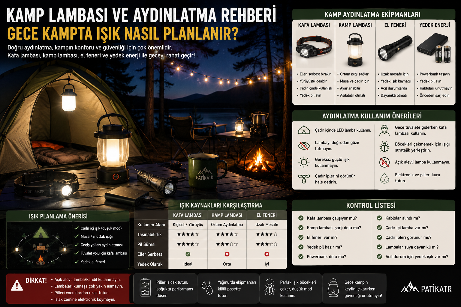 Kamp Lambası ve Aydınlatma Rehberi: Gece Kampta Işık Nasıl Planlanır?