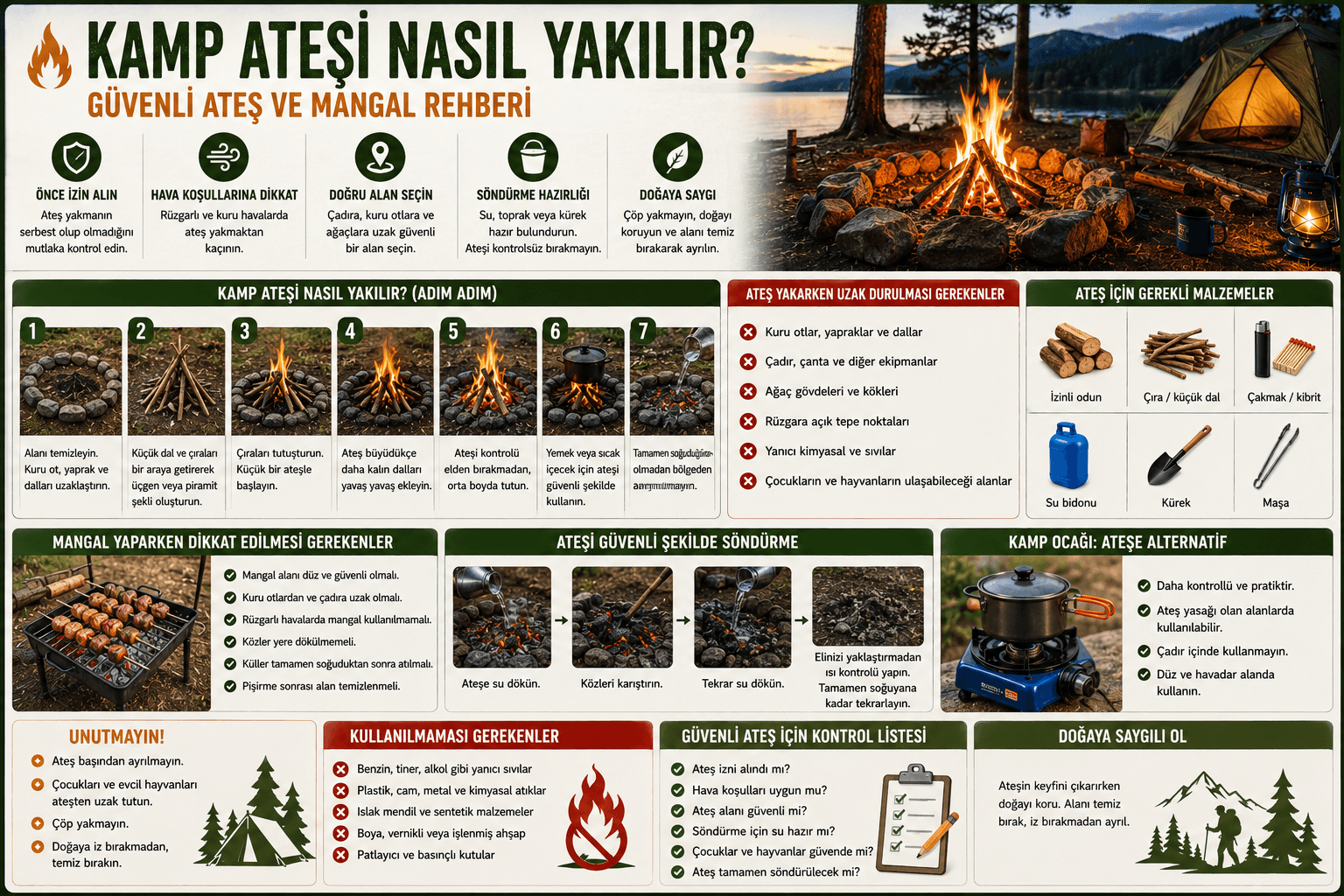Kamp Ateşi Nasıl Yakılır? Güvenli Ateş ve Mangal Rehberi