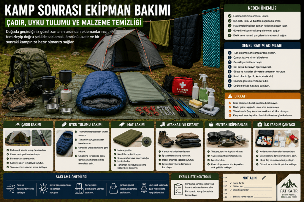 Kamp Sonrası Ekipman Bakımı: Çadır, Uyku Tulumu ve Malzeme Temizliği