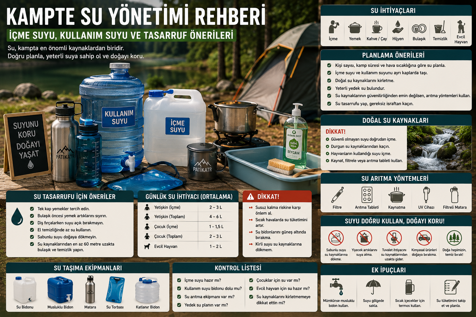 Kampta Su Yönetimi Rehberi: İçme Suyu, Kullanım Suyu ve Tasarruf Önerileri