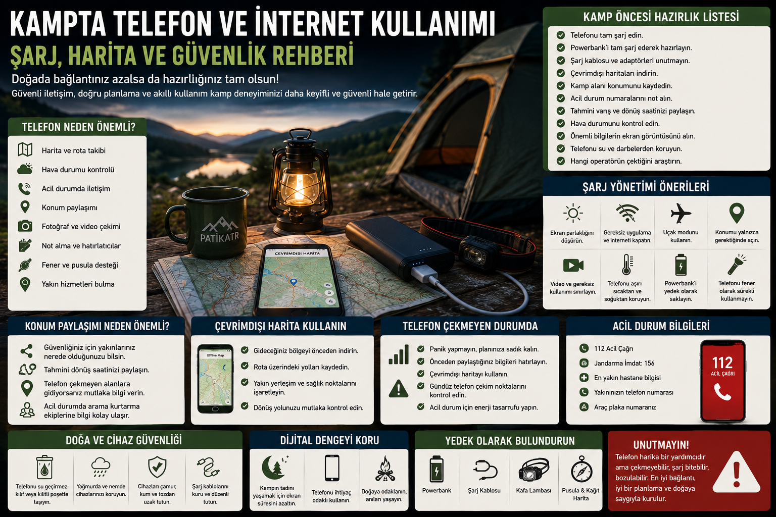 Kampta Telefon ve İnternet Kullanımı: Şarj, Harita ve Güvenlik Rehberi