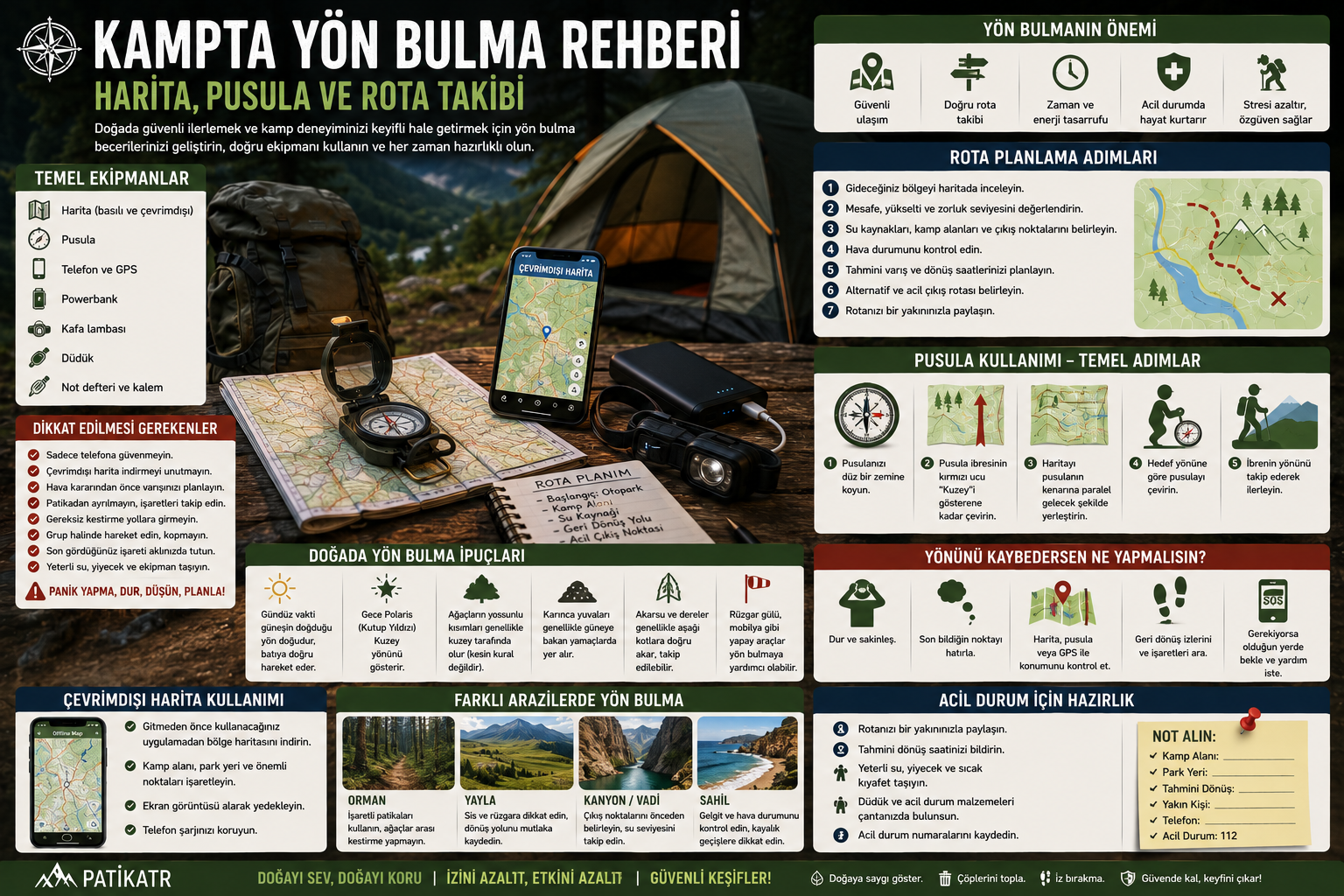 Kampta Yön Bulma Rehberi: Harita, Pusula ve Rota Takibi